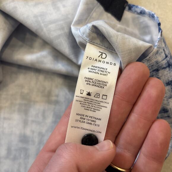 7 Diamonds Shirt Mens Sz XXL 4 Way Stretch Blue Abstract Short Sleeve Button Up - Picture 9 of 9